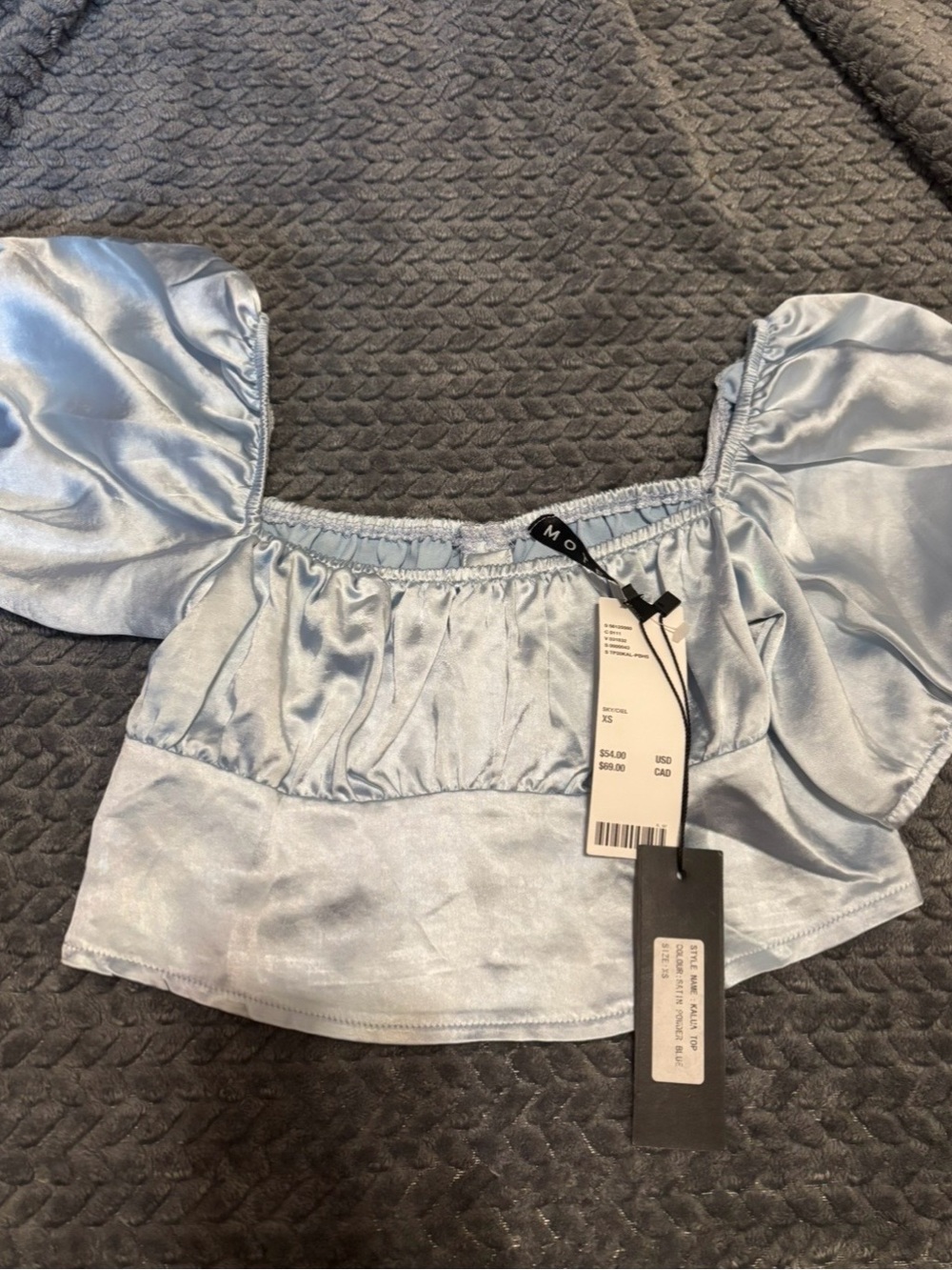 Blue satin top with puffy sleeves (from urban outfitters)